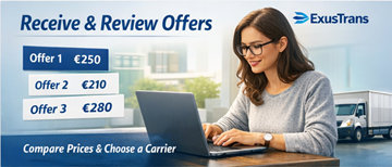 Particulier die transportoffertes van transporteurs bekijkt op het ExusTrans-platform